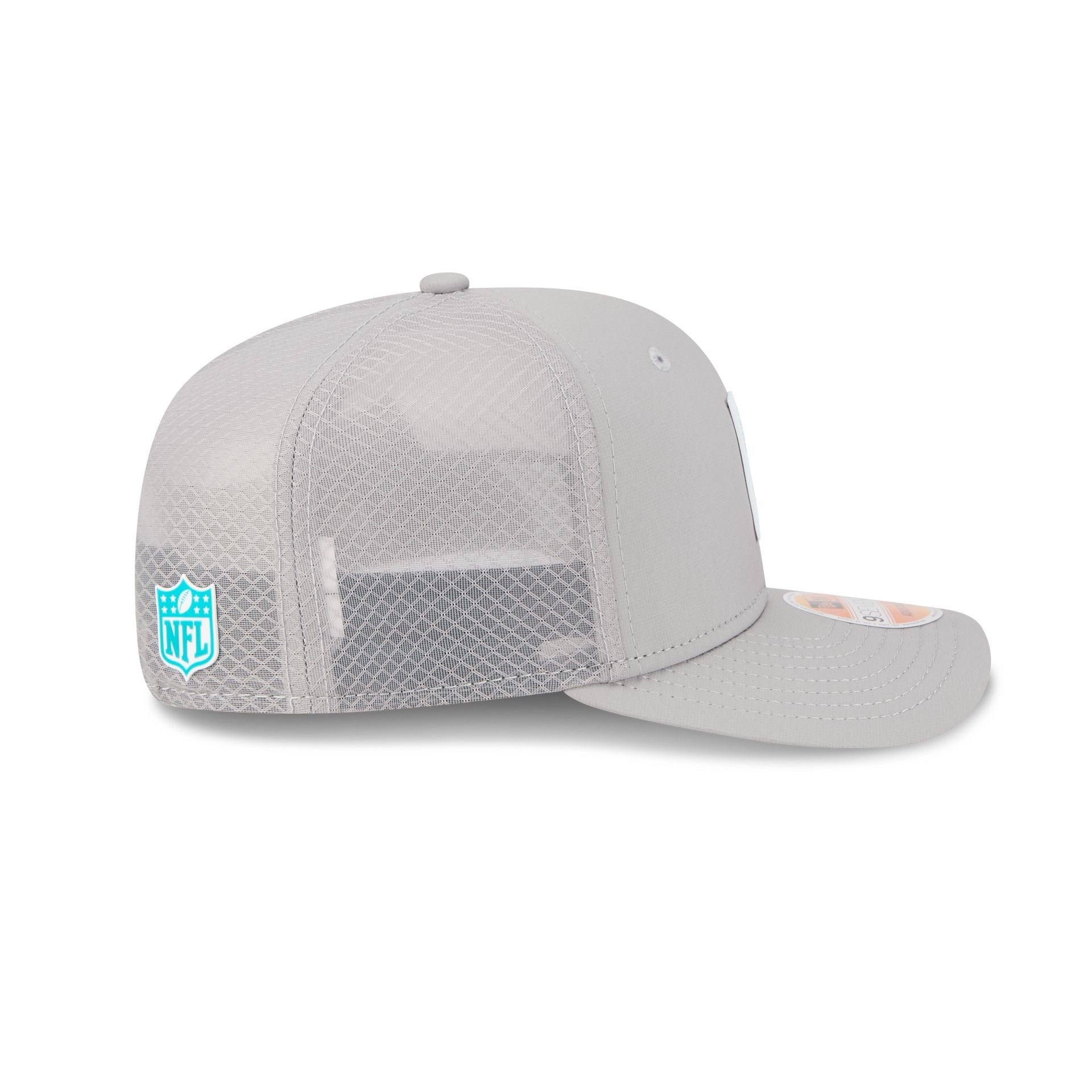 Miami Dolphins 2025 Sideline Hot Weather Gray 9SEVENTY Trucker Hat