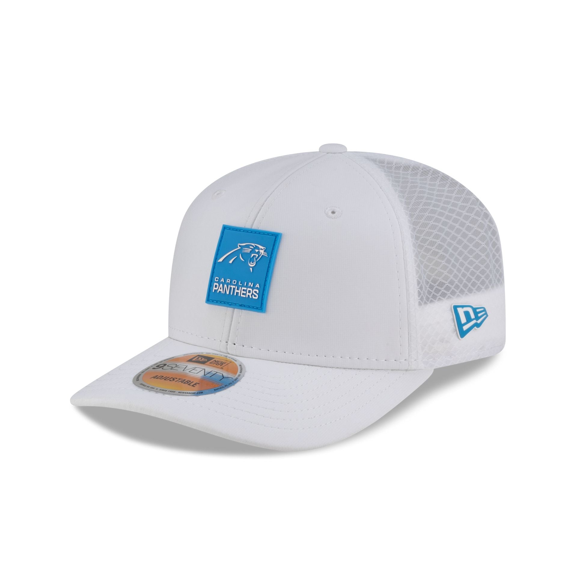 Carolina Panthers 2025 Sideline Hot Weather White 9SEVENTY Trucker Hat