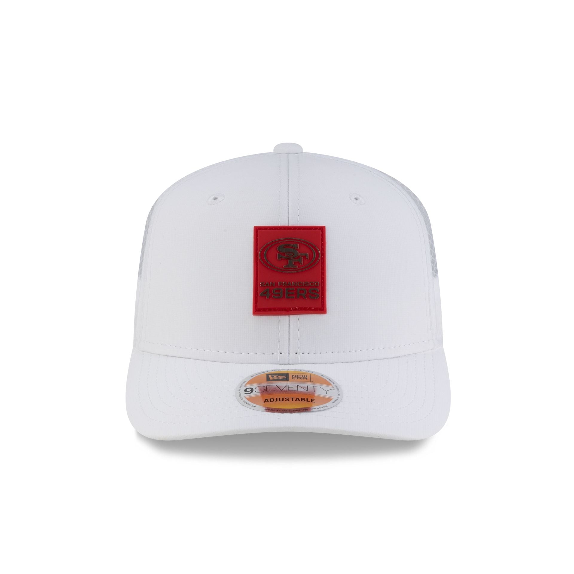 San Francisco 49ers 2025 Sideline Hot Weather White 9SEVENTY Trucker Hat